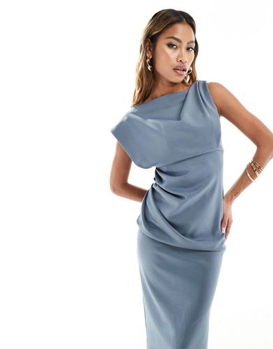 Robe asymétrique mi-longue et minimaliste à col montant - Bleu ardoise - Asos Design - Modalova