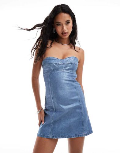 Robe bandeau courte en denim - Bleu métallisé - Asos Design - Modalova