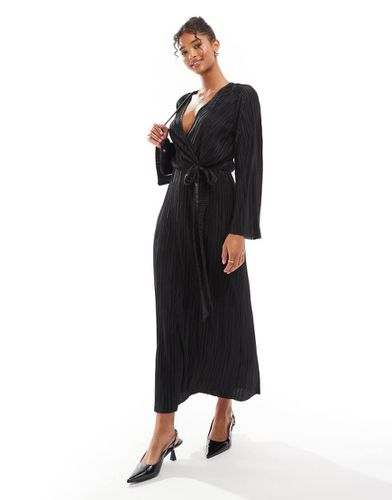 Robe cache-caur mi-longue nouée sur le devant et plissée à manches larges - Asos Design - Modalova