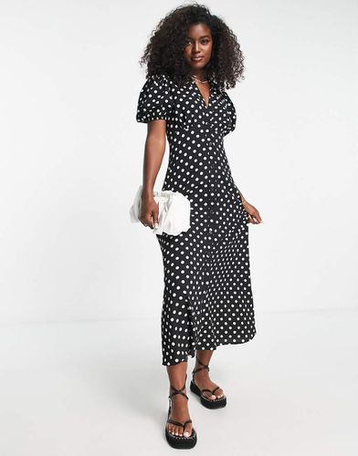 Robe chemise mi-longue nouée sur le devant à motif pois - Noir et blanc - Asos Design - Modalova