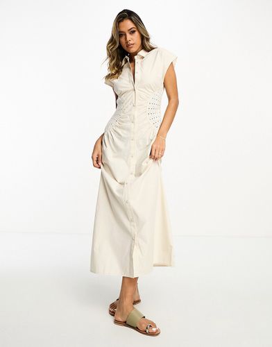 Robe chemise mi-longue sans manches avec taille crochetée - Naturel - Asos Design - Modalova
