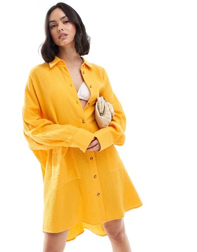 Robe chemise oversize en tissu double à poches basses - Mandarine - Asos Design - Modalova