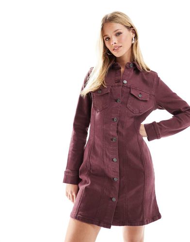 Robe-chemise courte ajustée en jean - Bordeaux - Asos Design - Modalova