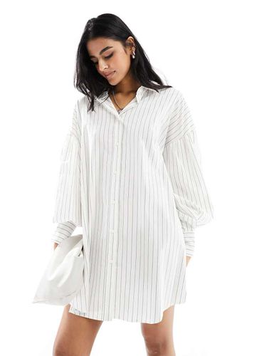 Robe chemise courte coupe boyfriend à rayures et manches ballon - Noir et blanc - Asos Design - Modalova