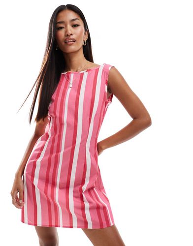 Robe courte à encolure bateau en popeline rayée - Rose - Asos Design - Modalova