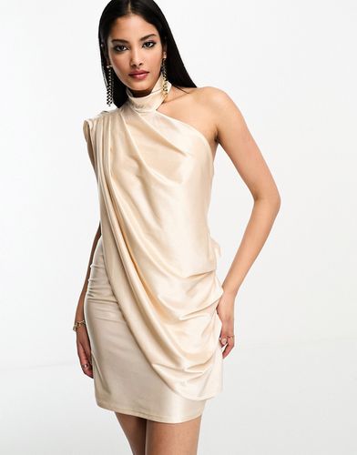 Robe courte asymétrique avec col bénitier dans le dos et drapé prononcé - Taupe - Asos Design - Modalova