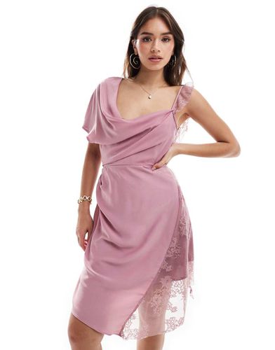 Robe courte avec col bénitier et avec détail en dentelle - Mauve - Asos Design - Modalova