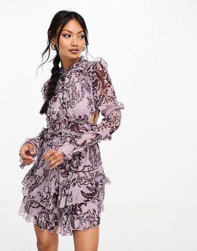 Robe courte boutonnée à volants et imprimé toile de Jouy - Violet cendré - Asos Design - Modalova