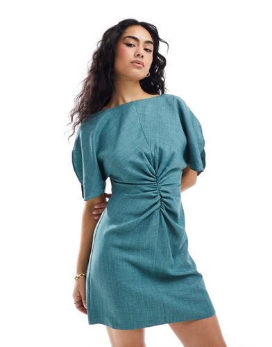 Robe courte effet lin avec manches évasées et détails froncés - menthe - Asos Design - Modalova