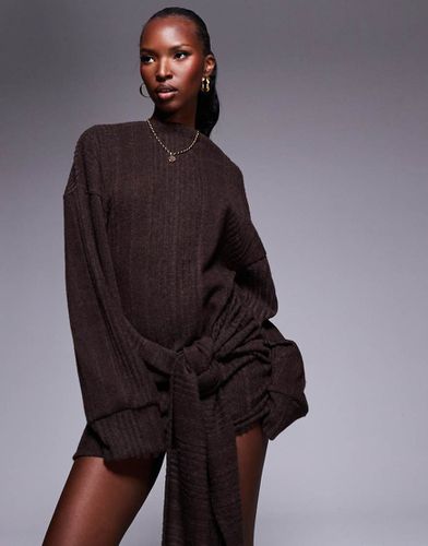 Robe courte nouée à la taille en maille épaisse ultra douce - Chocolat - Asos Design - Modalova