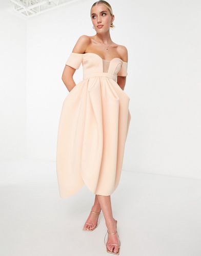 Robe de bal de promo mi-longue enveloppante à épaules dénudées et empiècement en tulle - Blush - Asos Design - Modalova