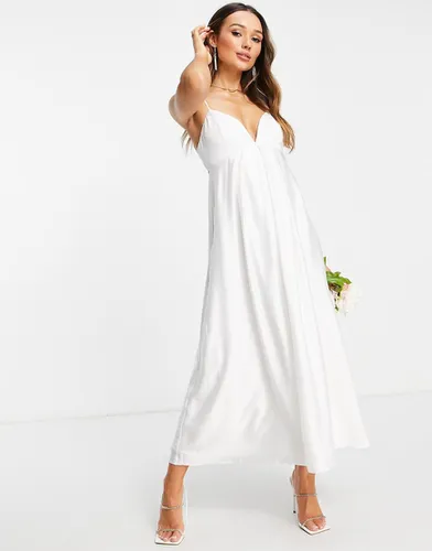 Robe de mariée mi-longue à bretelles en satin avec jupe évasée - Asos Design - Modalova