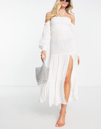 Robe de plage longue avec taille froncée et épaules dénudées - Ivoire - Asos Design - Modalova