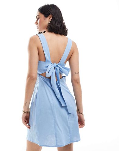 Robe d'été courte à encolure carrée et lien à nouer au dos aspect lin - Asos Design - Modalova