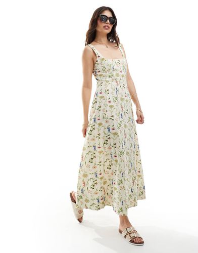 Robe d'été longue style tennis à surpiqûres et imprimé végétal - Crème - Asos Design - Modalova