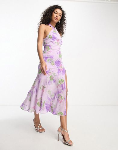 Robe dos nu mi-longue fendue devant avec imprimé à fleurs tie-dye - Asos Design - Modalova