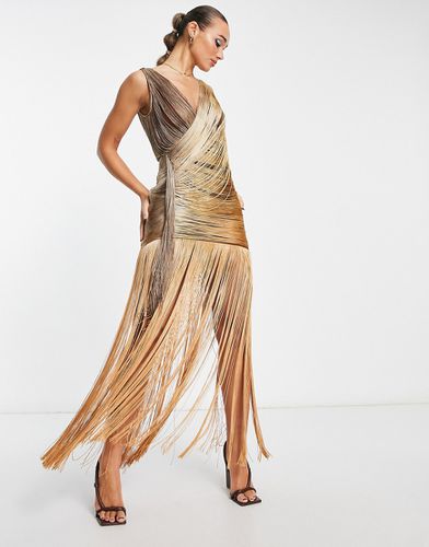 Robe drapée longue à franges - Asos Design - Modalova