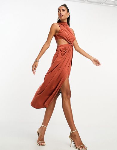 Robe drapée minimaliste mi-longue à col montant et découpe - Terracotta - Asos Design - Modalova