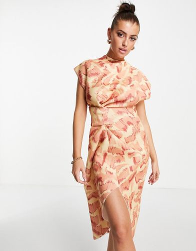 Robe fourreau mi-longue à col montant avec plis - Imprimé géométrique - Asos Design - Modalova