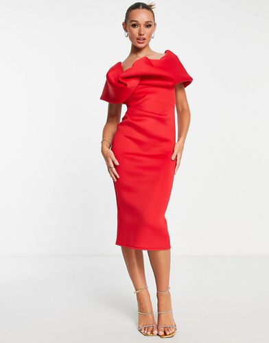 Robe fourreau mi-longue asymétrique avec détail boule - Rouge - Asos Design - Modalova