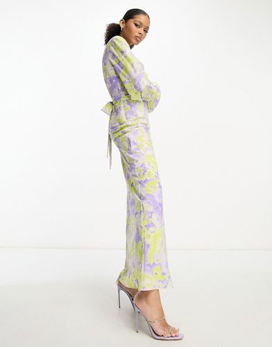 Robe longue ceinturée à imprimé fleuri - Jaune/lilas - Asos Design - Modalova