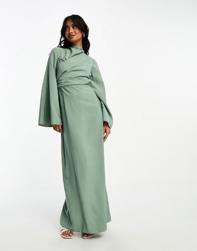 Robe longue croisée à la taille avec col montant et manches évasées - sauge - Asos Design - Modalova