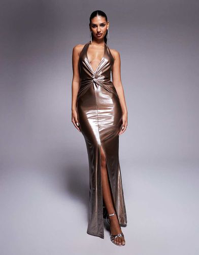 Robe longue à décolleté plongeant torsadée devant - Bronze - Asos Design - Modalova