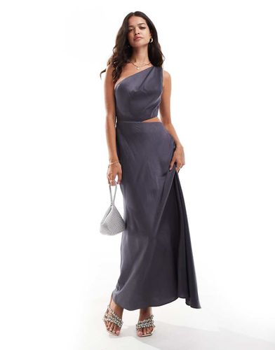 Robe longue à découpe en satin avec bretelles torsadées - ardoise - Asos Design - Modalova