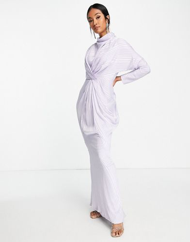 Robe longue à encolure drapée avec rayures en satin - Lilas - Asos Design - Modalova