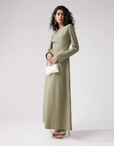 Robe longue asymétrique en satin - Kaki - Asos Design - Modalova