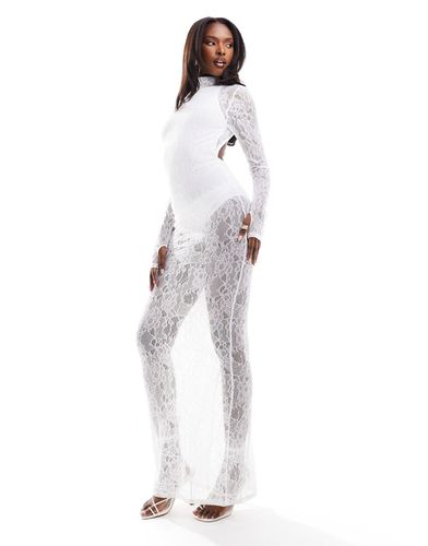 Robe longue avec body et superposition en dentelle - Ivoire - Asos Design - Modalova