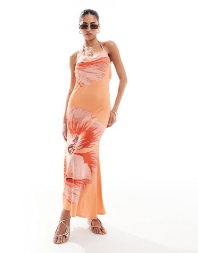 Robe longue dos nu à fleurs avec bretelles et dos bénitier - Orange - Asos Design - Modalova