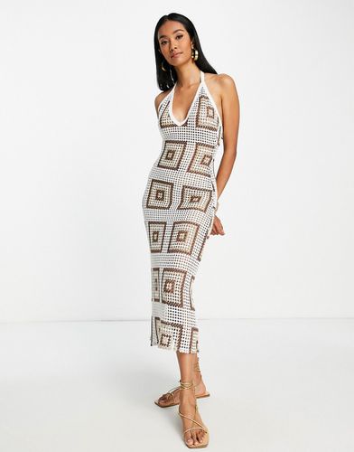 Robe longue dos nu au crochet à imprimé carré - Marron - Asos Design - Modalova