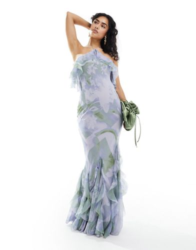 Robe longue dos nu coupée en biais à volants et imprimé fleurs doux - Asos Design - Modalova