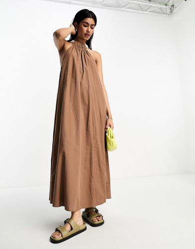 Robe longue en coton fonctionnel à grosgrain - Chocolat - Asos Design - Modalova