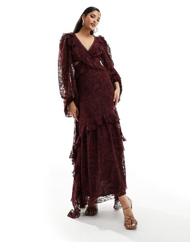 Robe longue en dévoré avec découpe à la taille et dos ouvert - Bordeaux - Asos Design - Modalova