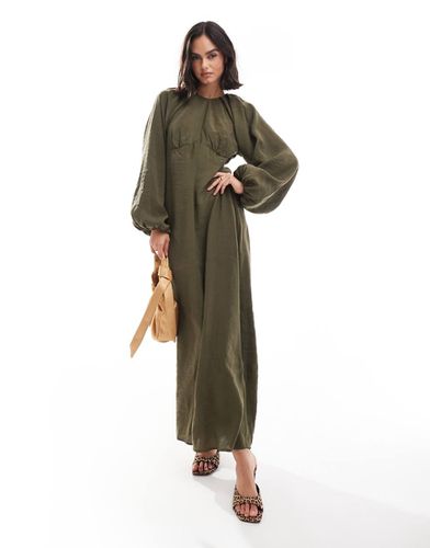 Robe longue en maille avec détail sous le buste - Kaki - Asos Design - Modalova