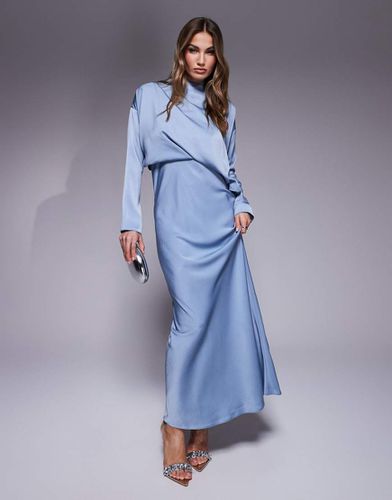 Robe longue en satin coupé en biais avec col montant et manches façonnées - Asos Design - Modalova