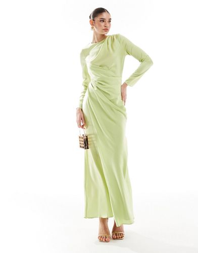 Robe longue en satin avec détail drapé - Citron délavé - Asos Design - Modalova