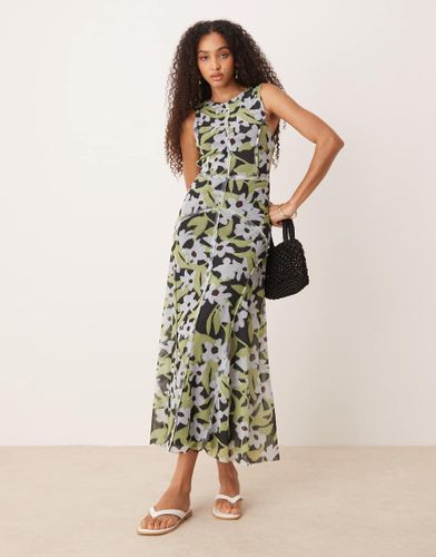 Robe longue en tulle  coutures apparentes - Fonc  fleurs abstraites - Asos Design - Modalova