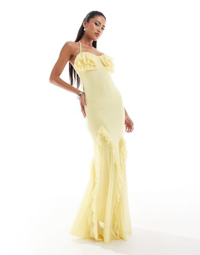 Robe longue en tulle avec bonnets préformés à volants et godets - Jaune pastel - Asos Design - Modalova