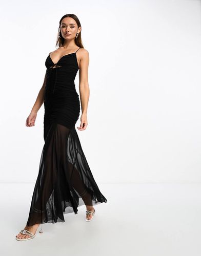 Robe longue en tulle avec corsage froncé et jupe à godets - Noir - Asos Design - Modalova