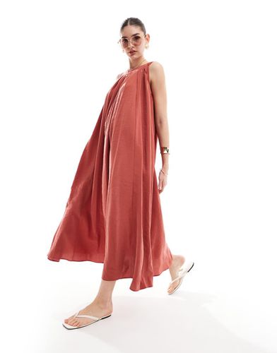 Robe longue et plissée coupe oversize sans manches - Rouille - Asos Design - Modalova