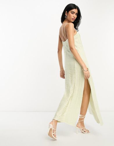 Robe longue froissée à fines bretelles et maille crochet - Taupe - Asos Design - Modalova