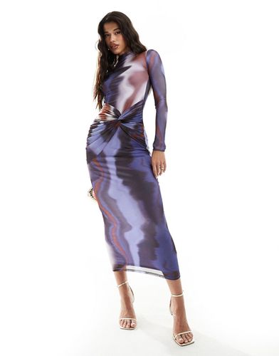 Robe longue froncée en tulle à manches longues et imprimé rayé effet taches - Asos Design - Modalova
