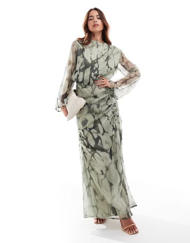 Robe longue froncée et drapée à imprimé marbré - Vert - Asos Design - Modalova