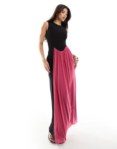 Robe longue sans manches avec détail drapé - et rose contrastant - Asos Design - Modalova