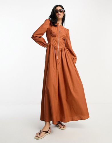 Robe longue style fonctionnelle en coton avec détail zippé et taille basse - Tabac - Asos Design - Modalova