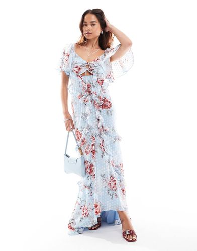 Robe longue volantée à fleurs et pois texturés avec manches flottantes et découpes - Asos Design - Modalova