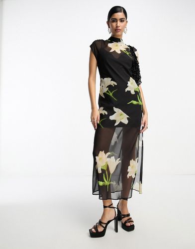 Robe longueur mollet sans manches en mousseline à dos nu et fleurs espacées - Asos Design - Modalova